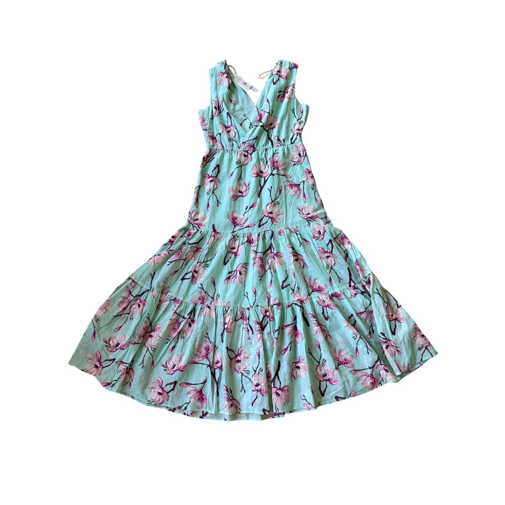NWT Charlie Paige Womens S Floral Maxi Dress Mint Pink Tiered Boho Cottagecore